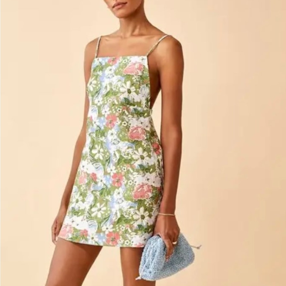 NWT Reformation Wiley Linen Dress Floral Mini Size US4